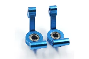 Two blue anodized aluminium RC rear hubs with pre-installed ball bearings, shown against a white background.