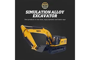 HuiNa 1522 RC Semi Truck Electric 2WD 1/18 Scale RTR with Flatbed Trailer and Excavator - Silver image 128563