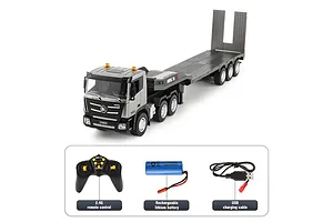 HuiNa 1318 RC Semi Truck Electric 2WD 1/18 Scale RTR with Flatbed Trailer - Silver image 128576
