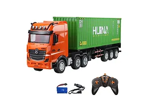 HuiNa 1317 RC Semi Truck Electric 2WD 1/18 Scale RTR With Shipping Container - Orange/Green image 128583