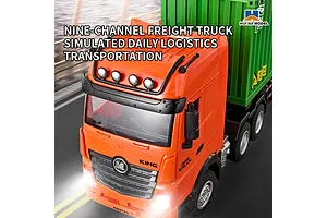 HuiNa 1317 RC Semi Truck Electric 2WD 1/18 Scale RTR With Shipping Container - Orange/Green image 128584