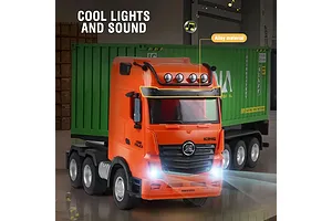 HuiNa 1317 RC Semi Truck Electric 2WD 1/18 Scale RTR With Shipping Container - Orange/Green image 128585