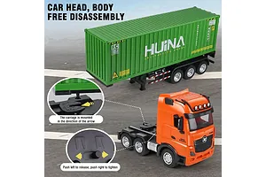 HuiNa 1317 RC Semi Truck Electric 2WD 1/18 Scale RTR With Shipping Container - Orange/Green image 128588