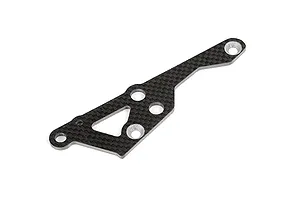 A flat, carbon fibre engine mount brace for an RC car with multiple mounting holes and a triangular cutout.
