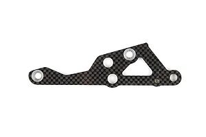 A flat, carbon fibre engine mount brace for an RC vehicle, featuring a checkered weave pattern and multiple mounting holes with metal inserts.