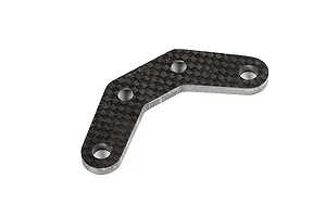 A V-shaped carbon fibre suspension pin brace for an RC vehicle, featuring a woven pattern and four mounting holes.