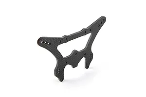 A Rovan carbon fibre rear shock tower for an RC car, featuring a flat, angular design with multiple mounting holes.