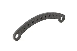 A curved Rovan carbon fibre steering connecting plate with multiple mounting holes, isolated on a white background.