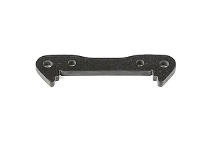 A Rovan carbon fibre front lower suspension arm pin brace featuring a flat, rectangular design with four mounting holes and notched ends.