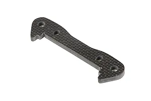 A Rovan carbon fibre front lower suspension arm pin brace for RC vehicles, featuring a flat, curved design with four mounting holes.