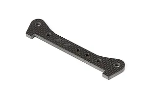 A Rovan carbon fibre rear lower suspension arm pin brace for RC vehicles, featuring a flat, rectangular design with mounting holes and slots.