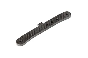 A Rovan carbon fibre rear lower suspension arm pin brace for RC cars, featuring a woven texture and multiple mounting holes.