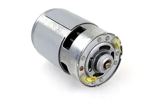 A silver 775-sized brushed electric motor for RC vehicles, shown from an angled perspective against a white background.