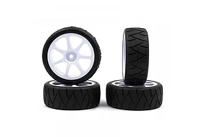 Rush 1.9" Radial 28X Touring Car Tyres on White 7 Spoke Rims - Glued Wheels 2Pcs image 129299