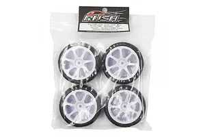 Rush 1.9" Radial 28X Touring Car Tyres on White 7 Spoke Rims - Glued Wheels 2Pcs image 129300