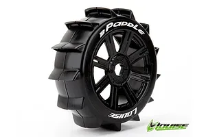 Louise 1/8 B-Paddle (Soft) Sand Tyres on Black Spoke Rims - Glued Wheels 2Pcs