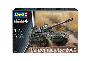 Revell 1/72 scale Panzerhaubitze 2000 model kit box art showing an armoured howitzer in a battlefield setting.