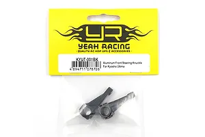 Yeah Racing KYUT-001BK black aluminum front steering knuckles for Kyosho Ultima in original retail packaging.