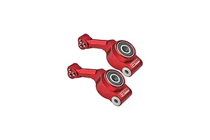 Two red anodized aluminium rear hubs for RC cars by GPM Racing, featuring pre-installed bearings and white plastic bushings.
