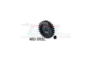 A black GPM Racing 25T 1.5Mod pinion gear made of 40Cr steel, shown with a small grub screw on a white background.