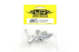 Yeah Racing silver aluminium front steering hubs in original retail packaging with yellow header card.
