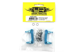 Yeah Racing blue aluminium front C-hub carriers for Tamiya RC vehicles in original branded packaging.