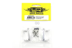 Yeah Racing aluminium front hub carriers for Tamiya RC cars in original yellow and clear plastic packaging.