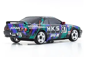 Kyosho Mini-Z HKS Skyline R32 GT-R #87 pre-painted RC body shell, rear three-quarter view on a white background.