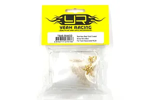 Yeah Racing gold-plated stainless steel screw set for Team Associated RC28 in original retail packaging.