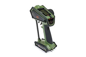 Spektrum DX Rugged DSMR+ 12-channel surface radio transmitter in olive green with black rubberized protective bumpers.
