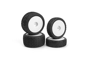 Maverick 1/24 Microbe Front and Rear Buggy Tyres on White Dish Rims - Glued Wheels 4Pcs