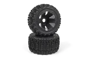 Maverick 1/16 TPR Tyres on Black Rims - Glued Wheels 2Pcs