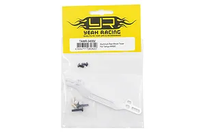 Yeah Racing aluminium rear shock tower for Tamiya WR02C in silver, packaged in a clear plastic bag with a yellow header card and included mounting hardware.