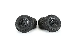 Four Pro-Line Aztek wheels with black Clobber tyres, pre-glued and ready for RC vehicles.