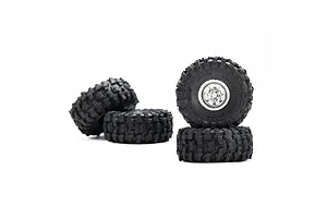 Four Pro-Line 1/30 scale RC wheels with chrome rims and black Baja Pro X tyres stacked and arranged on a white background.