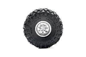 A single Pro-Line 1/30 scale chrome wheel with a black Mickey Thompson Baja Pro X tyre, isolated on a white background.
