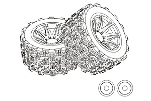 MJX RC All Terrain Tyres on Black Rims - Glued Wheels 2Pcs