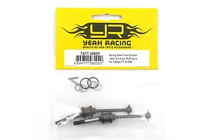 Yeah Racing TATT-089SP Spring Steel Front Double Joint Universal Shafts for Tamiya TT-02 SRX in original yellow and clear plastic packaging.