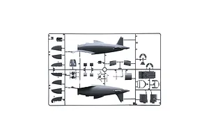 A grey plastic sprue containing various model aircraft parts for an Italeri 1/32 scale Macchi MC.200 Saetta fighter kit.