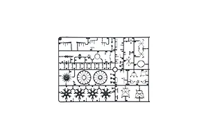 A grey plastic sprue containing various model aircraft engine and structural parts for an Italeri 1/32 Macchi MC.200 Saetta model kit.