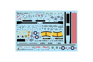 A decal sheet for the Italeri 1/72 HH-53C Jolly Green Giant model kit, featuring various USAF markings, warning labels, and stripes on a light blue backing.