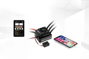 ZTW Beast SL 150A G2 ESC, a programming card, and a smartphone on a white background.