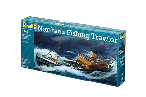 Revell 1/142 scale Northsea Fishing Trawler plastic model kit box showing an illustration of a trawler in rough seas.