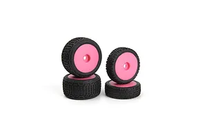 Maverick 1/24 Microbe Front and Rear Buggy Tyres on Pink Dish Rims - Glued Wheels 4Pcs