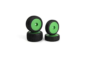 Maverick 1/24 Microbe Front and Rear Buggy Tyres on Green Dish Rims - Glued Wheels 4Pcs