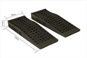 Two black Pandora RC 1/10 scale car slopes with a honeycomb pattern on a white background, showing dimensions of 81mm length, 30mm width, and 10mm height.
