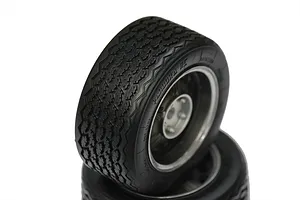 Two Pandora RC 2000GT scale display wheels with detailed tread patterns and silver rims stacked against a white background.