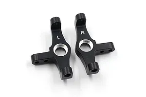 Two black aluminium RC C-hub carriers marked with L and R for left and right sides, shown on a white background.