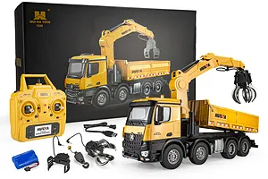 HuiNa 1538 RC Dump Truck Electric 8WD 1/14 Scale RTR with Crane - Yellow image 144510