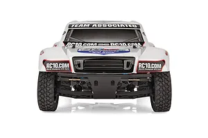 Front view of the Team Associated Pro2 SC10 white RC short course truck on a white background.
